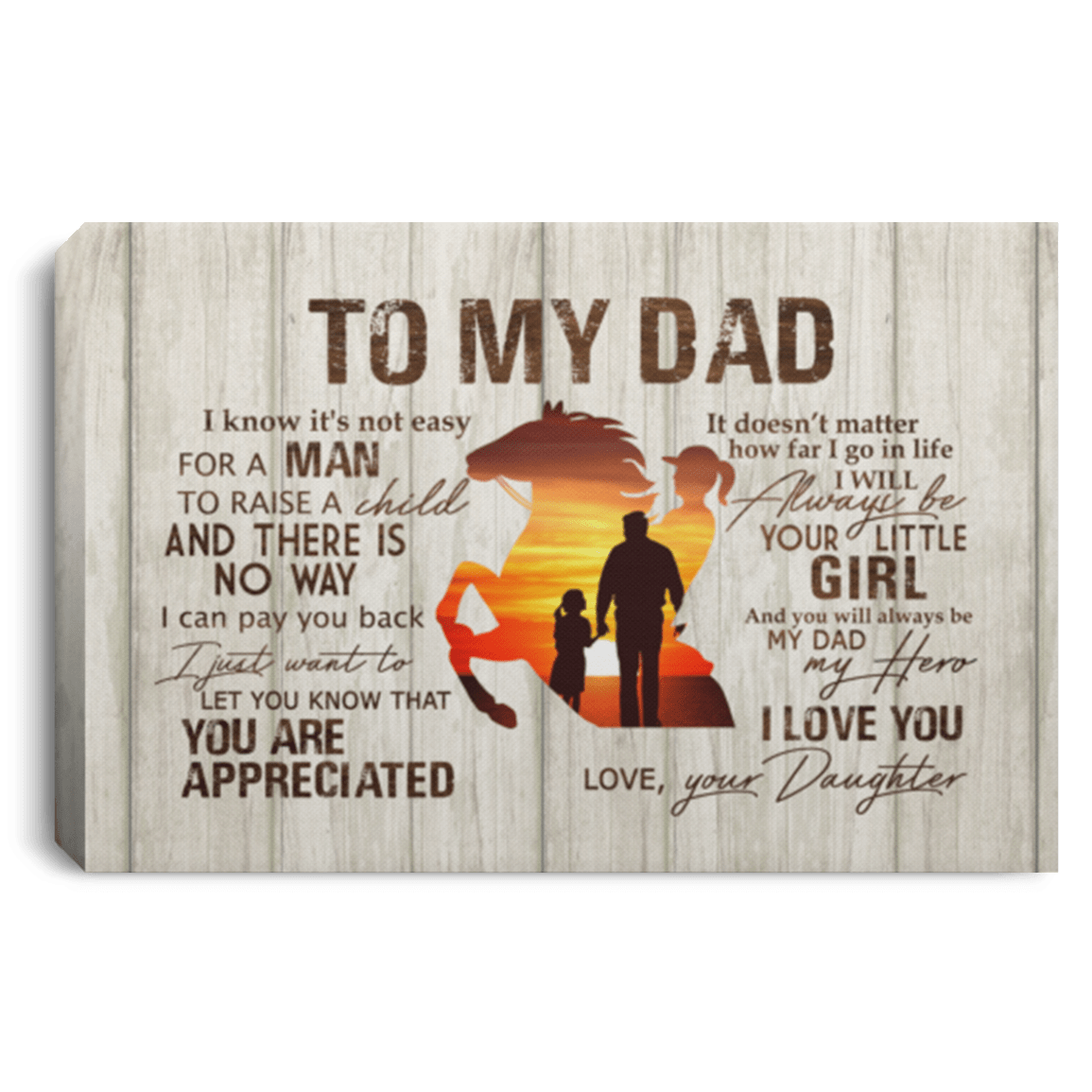 To My Dad Horse Riding Daughter Canvas Poster, White, 0.75'' Framed Canvas