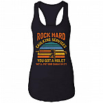 Vintage Rock Hard Caulking Services You Got A Hole Cotton Tank Top Tee - Ladies Racerback Tank, Black, Ladies Racerback Tank