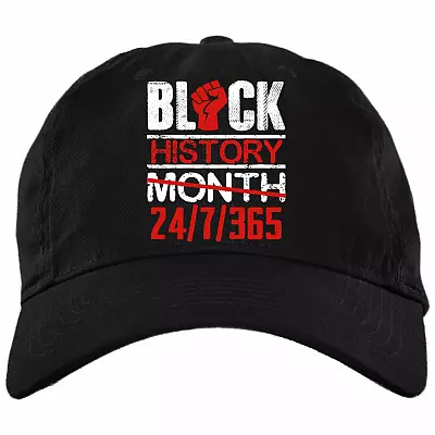 Black History Month 27-7-365 African American Pride Gift Twill Cap - High-Profile Snapback Hat, Black, Brushed Twill Dad Cap