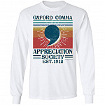 Oxford Comma Appreciation Society Est 1912 Vintage Retro Grammar English Hoodie - Sweatshirt - Long Sleeve Shirt, White, Long Sleeve