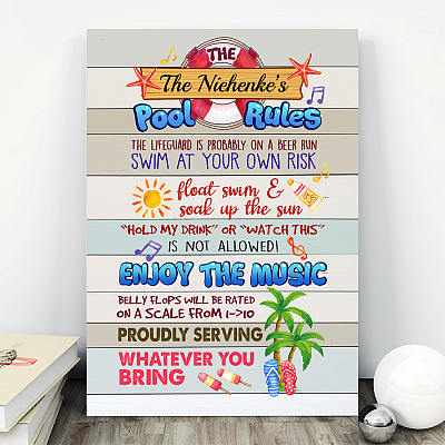 Alternative view of Personalized Pool Rules The Lifeguard Is Probably On A Beer Run Wrapped Framed Canvas Prints - Unframed Poster