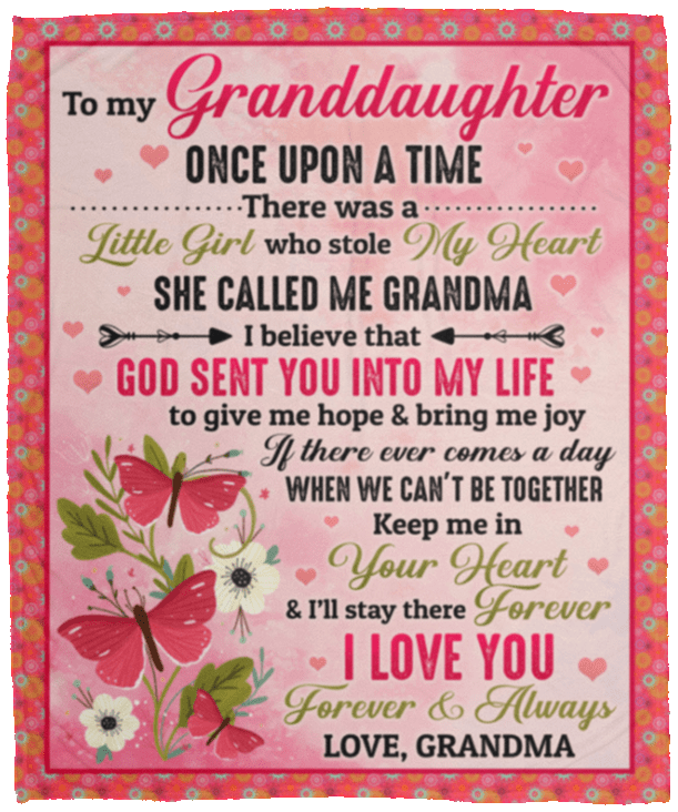 Butterfly To My Granddaughter Once Upon A Time There Was A Little Girl Fleece Blanket - Premium Sherpa Blanket, White, Cozy Plush Fleece Blanket - 50x60
