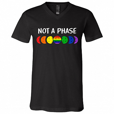 Not A Phase Moon LGBT Pride T-Shirt - V-Neck - Proud Gay Shirt, Black, V-Neck T-Shirt