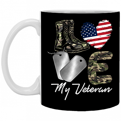 I Love My Veteran - My Veteran My Hero Ceramic Coffee Mug - Beer Stein - Water Bottle - Color Changing Mug, Black, 11 oz. White Mug