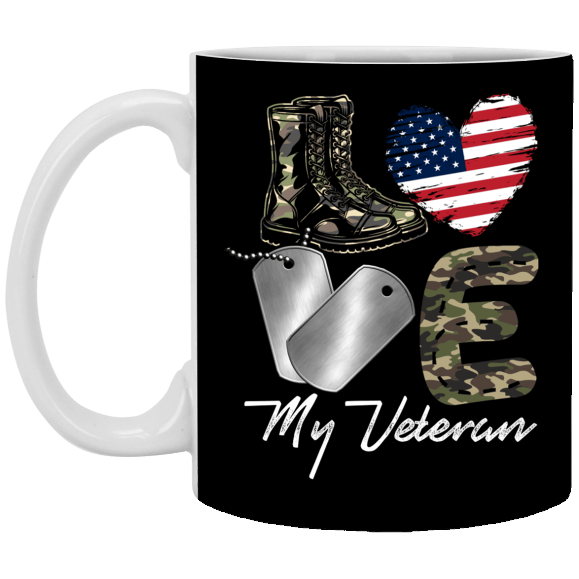 I Love My Veteran - My Veteran My Hero Ceramic Coffee Mug - Beer Stein - Water Bottle - Color Changing Mug, Black, 11 oz. White Mug