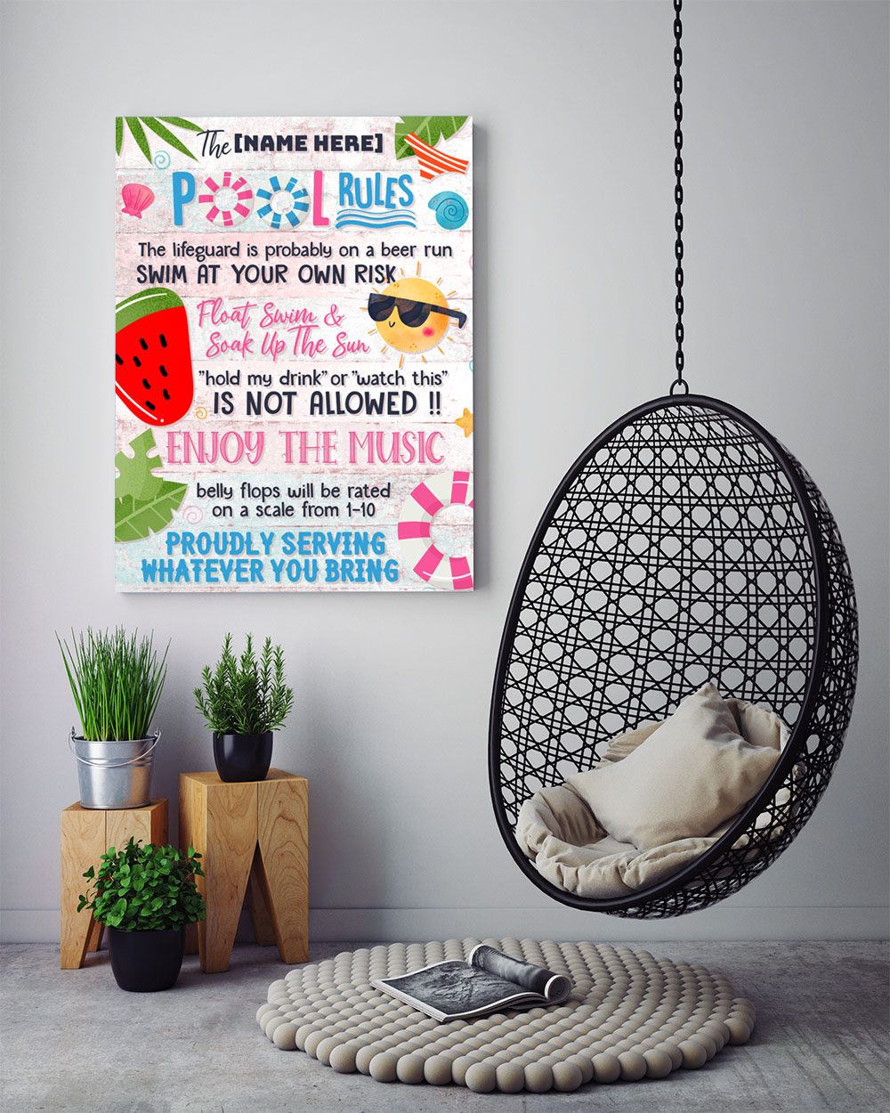 mock up poster frame in hipster interior background