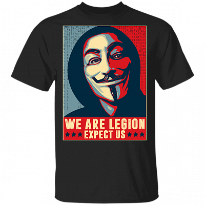 We Are Legion Expect Us Anonymous T-Shirt - Guy Fawkes Mask Shirt - Programmer Hacker Coding Shirt, Black, Unisex T-Shirt