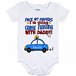 Pack My Diapers I'm Going Crime Fighting With Daddy Baby Onesie - Baby Infant Bodysuit, White, Baby Onesie - 12 Month