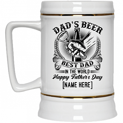 Personalized Dad's Beer Best Dad In The World Beer Stein - Customized Gifts for Dad, White, 22 oz. Beer Stein