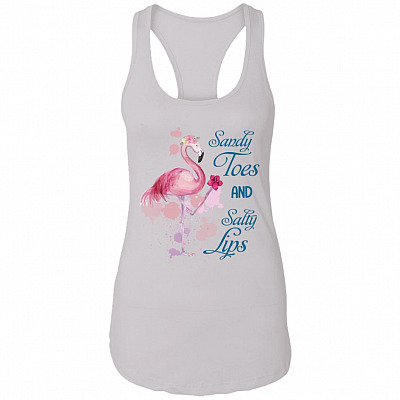 Sandy Toes and Salty Lips Ladies Racerback Tank, White, Ladies Racerback Tank