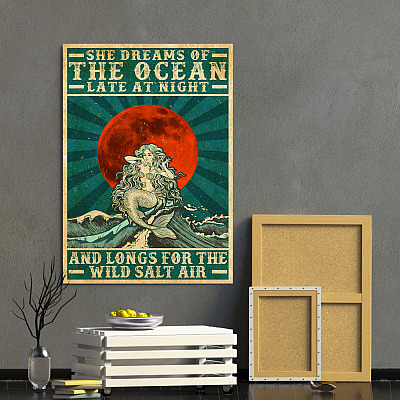 Alternative view of She Dreams Of The Ocean Late At Night Mermaid Framed Canvas Prints - Unframed Poster - Home Decor Wall Art