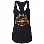 Dadasaurus Rex Funny Dinosaur Fathers Day Cotton Tank Top Tee - Racerback Tank Top, Black, Ladies Racerback Tank