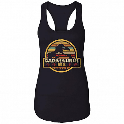 Dadasaurus Rex Funny Dinosaur Fathers Day Cotton Tank Top Tee - Racerback Tank Top, Black, Ladies Racerback Tank