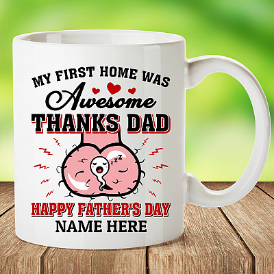 Alternative view of Personalized My First Home Was Awesome Thanks Dad Happy Father's Day Coffee Mug - Beer Stein - Water Bottle