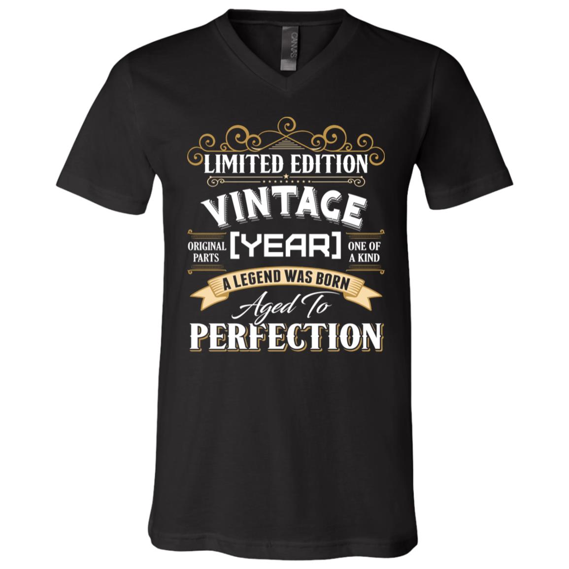 Personalized Vintage Limited Edition A Legend Was Born Aged To Perfection T-Shirt - V-Neck Shirt, Black, V-Neck T-Shirt