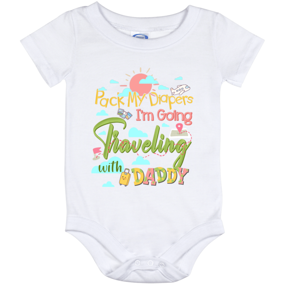 Pack My Diapers I'm Going Traveling With Daddy Cute Funny Baby Onesie - Toddler Infant Bodysuit, White, Baby Onesie - 12 Month