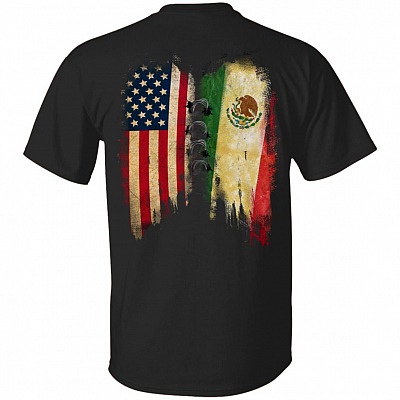 American Grown with Mexican Roots Father Plain Front - Print on Back T-Shirt - Mexican Flag Dad Gift T-Shirt, Black, Unisex T-Shirt