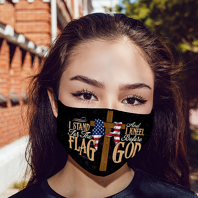 Alternative view of I Stand For The Flag And Kneel Before God Washable Reusable Custom - Printed Cloth Face Mask Cover