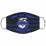 Honor Duty Courage Police Back The Blue Washable Reusable Custom – Printed Cloth Face Mask Cover, White, Cloth Face Mask