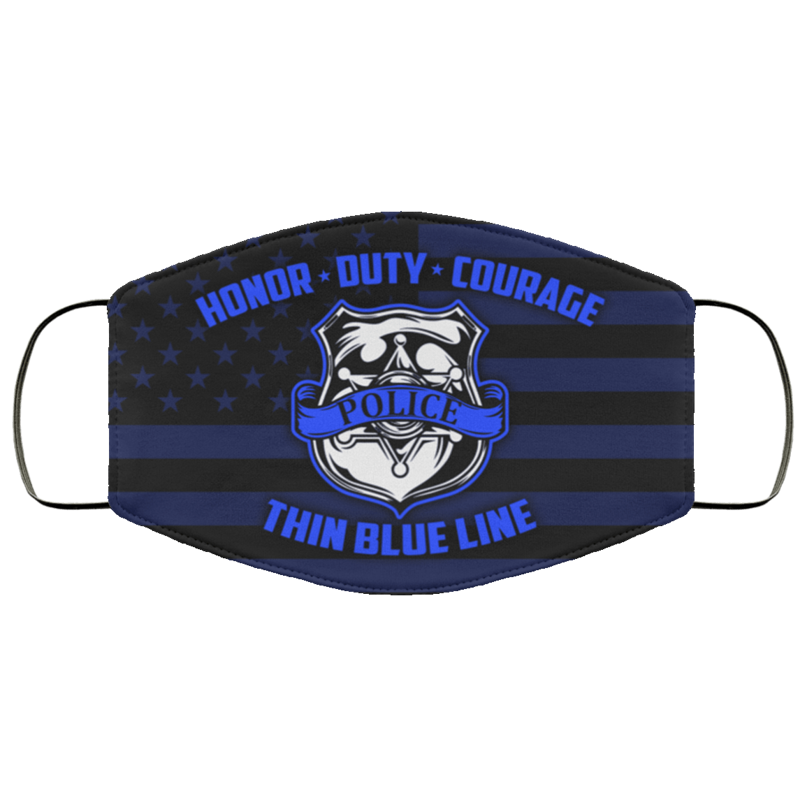 Honor Duty Courage Police Back The Blue Washable Reusable Custom – Printed Cloth Face Mask Cover, White, Cloth Face Mask