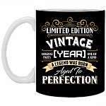 Personalized Vintage Limited Edition A Legend Was Born Aged To Perfection Coffee Mug - Beer Stein, Black, 11 oz. White Mug