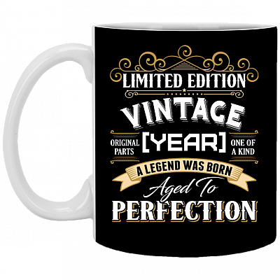Personalized Vintage Limited Edition A Legend Was Born Aged To Perfection Coffee Mug - Beer Stein, Black, 11 oz. White Mug