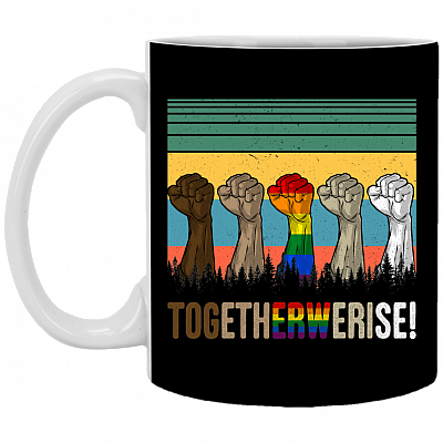 Togetherwerise - Together We Rise - Black Lives Matter Ceramic Coffee Mug - Beer Stein - Water Bottle, Black, 11 oz. White Mug