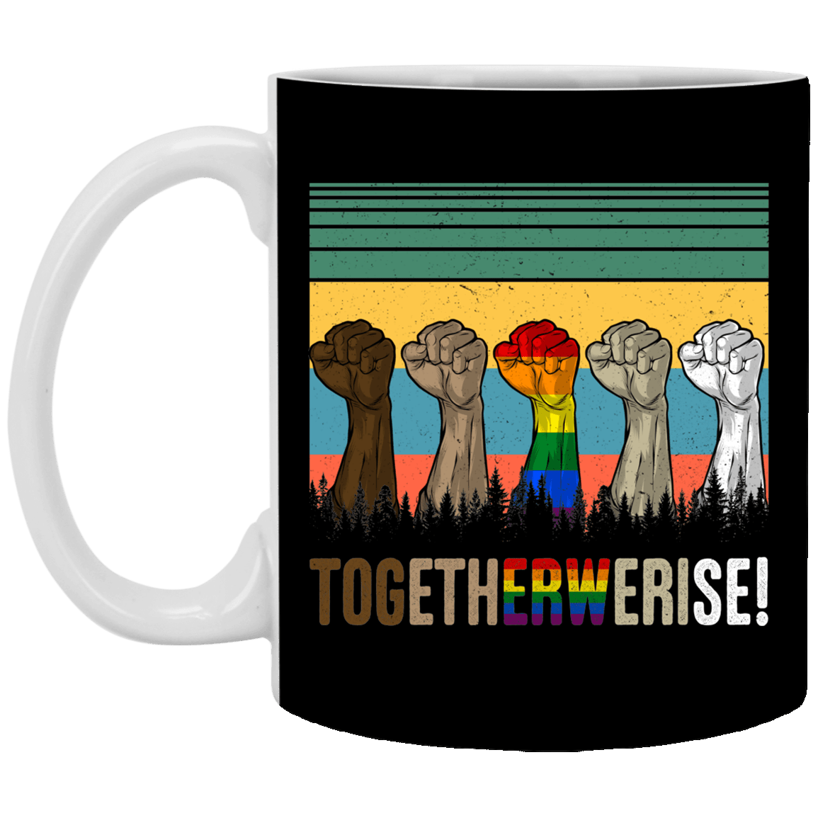 Togetherwerise - Together We Rise - Black Lives Matter Ceramic Coffee Mug - Beer Stein - Water Bottle, Black, 11 oz. White Mug