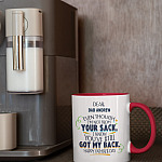 Even Though I'm Not From Your Sack Personalized Accent Mug - I Know You've Still Got My Back Happy Father's Day Customized Colored Mug-2-mockup-of-an-11-oz-coffee-mug-with-a-colored-rim-placed-next-to-an-espresso-machine