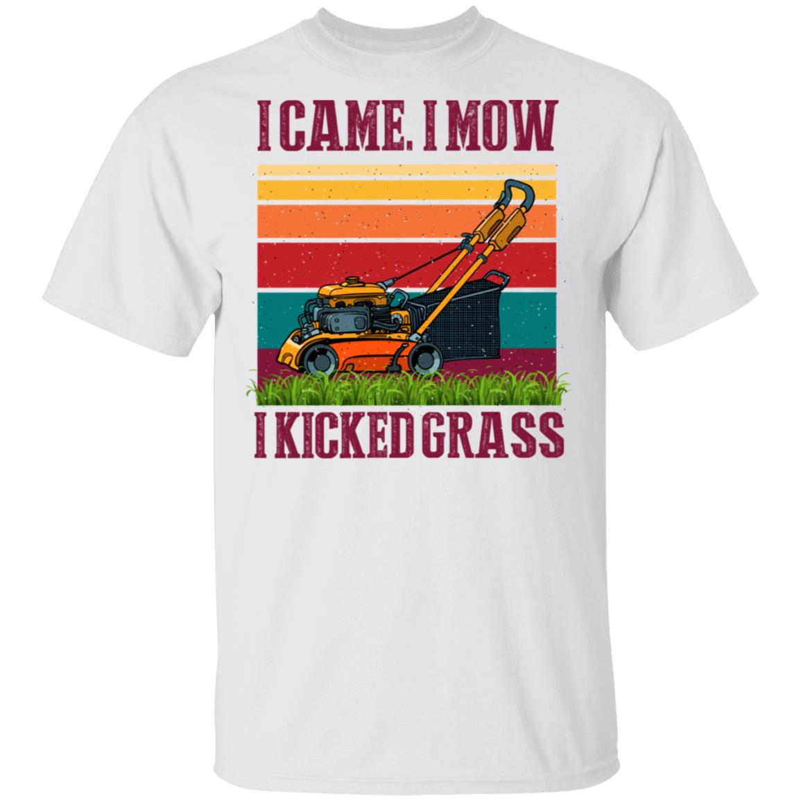 I Came I Mow I Kicked Grass Vintage Retro T-Shirt - Funny Lawn Mower Shirt, White, Unisex T-Shirt