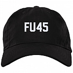 FU45 - Fck You Trump Funny Anti-Trump Twill Cap - High-Profile Snapback Hat - Trucker Hat, Black, Brushed Twill Dad Cap