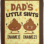 Personalized Dad's Little Shits With 2 Kids Fleece Blanket - Premium Sherpa Blanket - Woven Blanket, White, Cozy Plush Fleece Blanket - 50x60