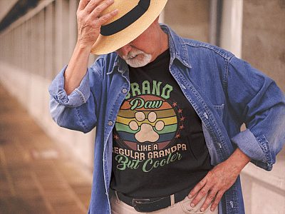 grand-paw-like-a-normal-grandpa-cooler-dog-lover-father's-day-shirt-stylish-white-senior-man-wearing-a-round-neck-tee-mockup-with-a-hat