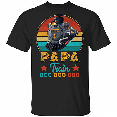 Papa Train Doo Doo Doo Vintage Retro T-Shirt - Train Father Gifts, Black, Unisex T-Shirt