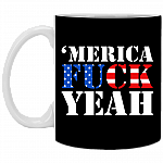 'Merica Fuck Yeah - 'America Fuck Yeah Ceramic Coffee Mug - Beer Stein - Water Bottle - Color Changing Mug, Black, 11 oz. White Mug