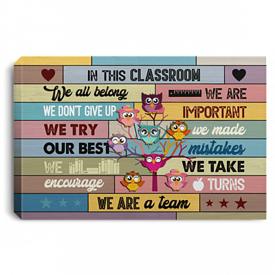 Owls In This Classroom Books Tree Kindergarten Rainbow Owl Canvas Poster - Funny Owl Bookworm Decor Wall Art, White, 0.75'' Framed Canvas