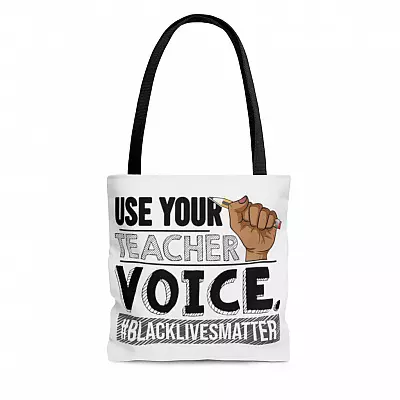 Use Your Teacher Voice #BLM All Over Print Tote Bag - Shoulder Bag - Black Teachers Matter Tote Bag
