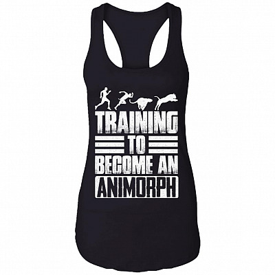 Training To Become An Animorph Cotton Tank Top Tee - Ladies Racerback Tank - Funny Training Shirt, Black, Ladies Racerback Tank