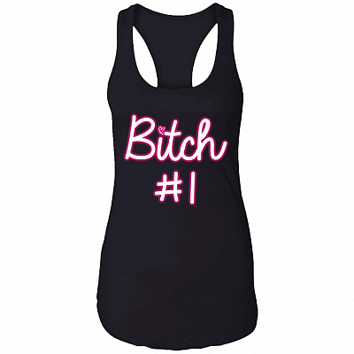 Bitch 1 - Bitch 2 - Couple Matching Cotton Tank Top Tee - Ladies Racerback Tank, Black, Ladies Racerback Tank