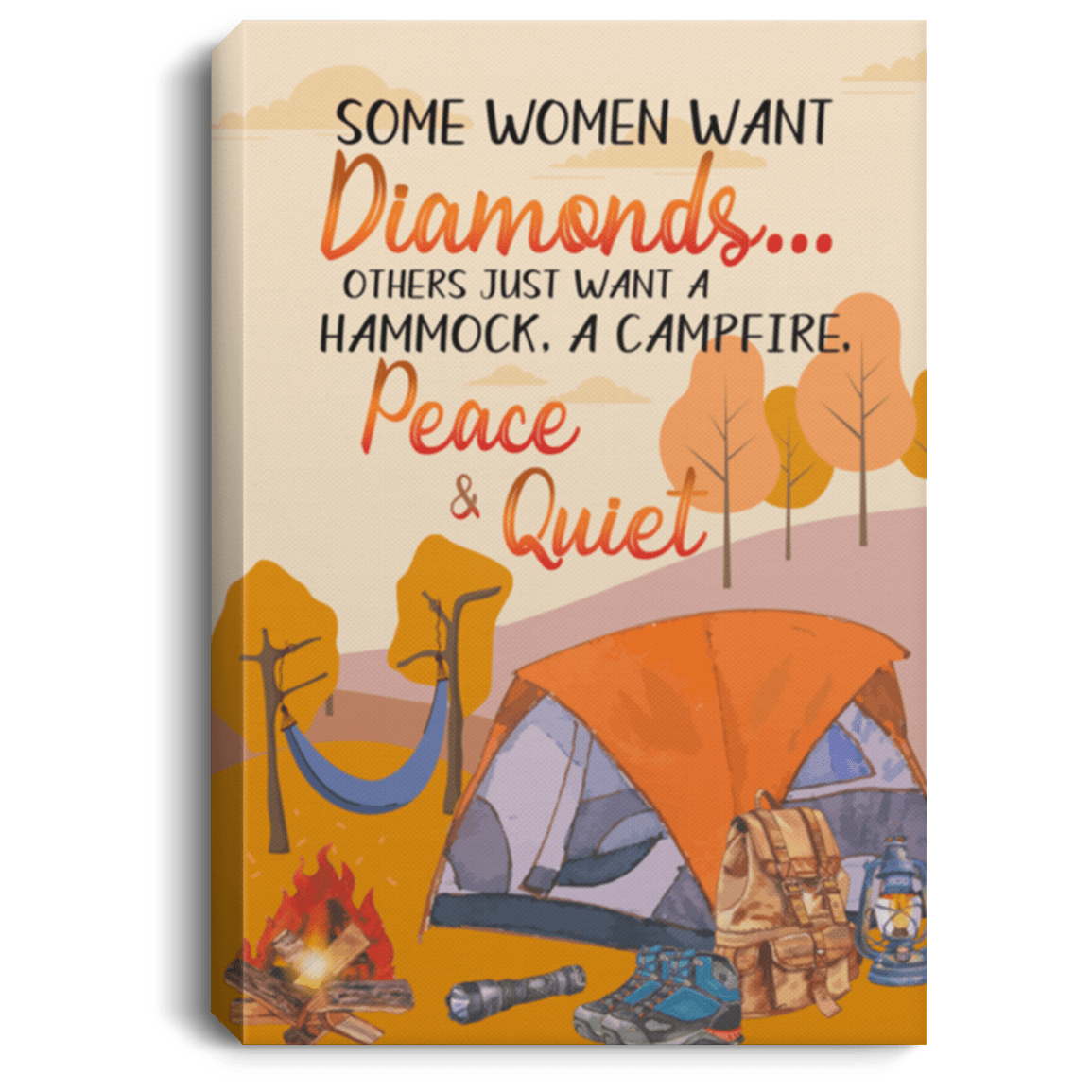 Just Want A Hammock And Campfire - Camping Wrapped Framed Canvas Prints - Unframed Poster - Home Decor, White, 0.75'' Framed Canvas