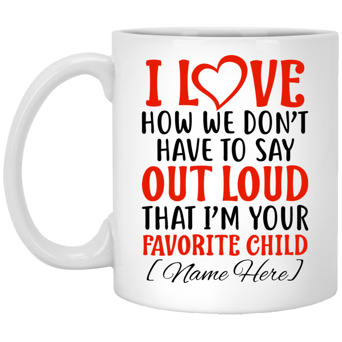 I Love How We Don't Have To Say Out Loud That I'm Your Favorite Child Personalized Coffee Mug - Beer Stein, White, 11 oz. White Mug