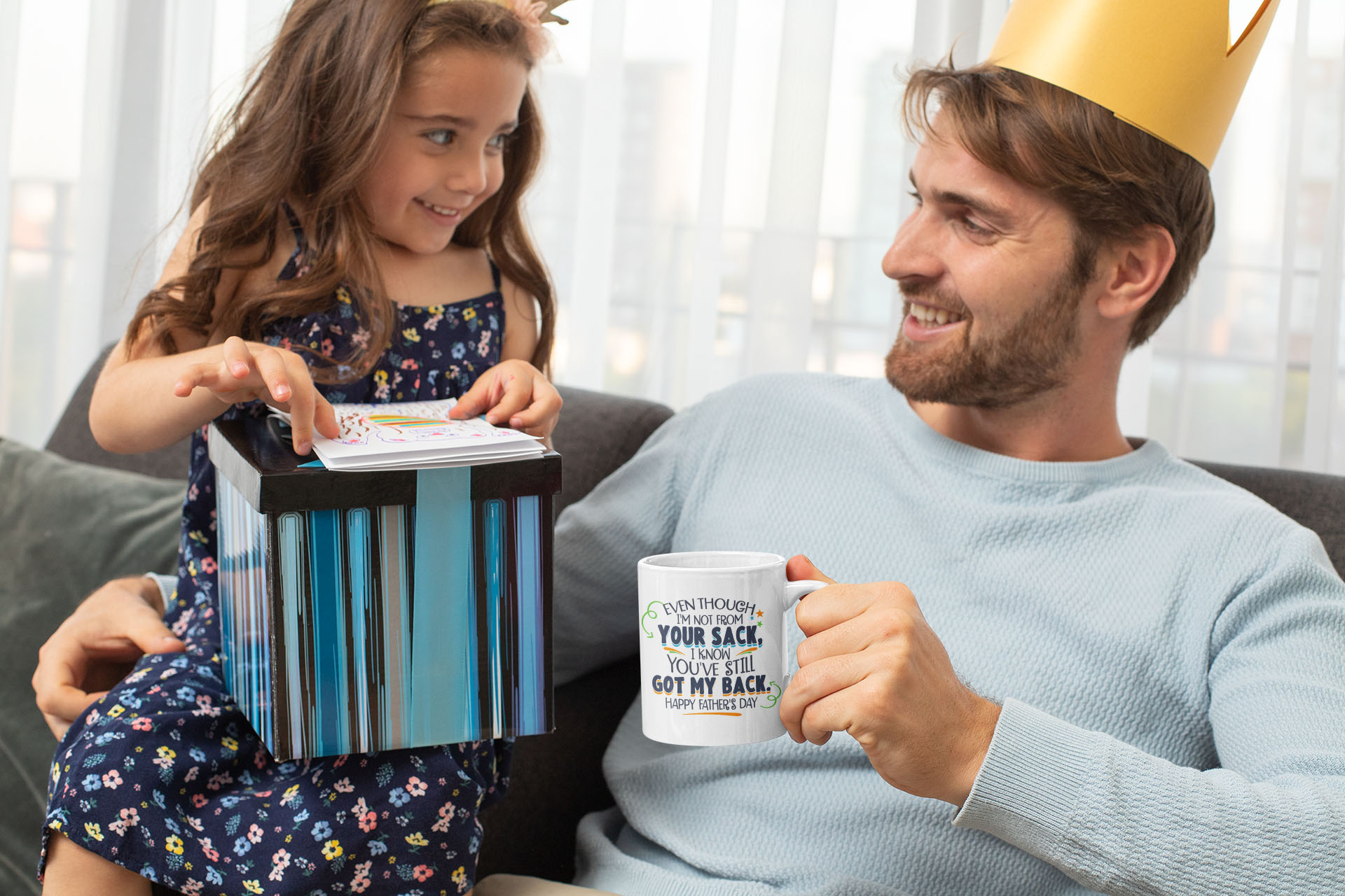 Even Though I'm Not From Your Sack Mug- I Know You've Still Got My Back Happy Father's Day Ceramic Coffee Mug-11-oz-coffee-mug-featuring-a-girl-with-her-dad-on-father-s-day