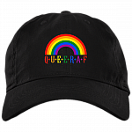 Queer AF Hat - Rainbow Hat - LGBTQ Pride Hat - Asexual Bisexual Gay Lesbian Pride Snapback Hat - Trucker Hat, Black, Brushed Twill Dad Cap