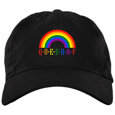 Queer AF Hat - Rainbow Hat - LGBTQ Pride Hat - Asexual Bisexual Gay Lesbian Pride Snapback Hat - Trucker Hat, Black, Brushed Twill Dad Cap