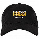 Drinking Beer O'clock BBQ Camping Grilling Twill Cap Hat - Funny Beer Lover Saying High-Profile Snapback Hat, Black, Brushed Twill Dad Cap
