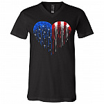 Dog Paws Heart American Flag T-Shirt - V-Neck - Dog Lover Shirt, Black, V-Neck T-Shirt