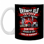 Personalized I'm a Grumpy Old Trucker My Level of Sarcasm - Your Level of Stupidity Ceramic Coffee Mug - Beer Stein, Black, 11 oz. White Mug