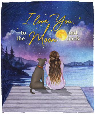 Personalized I Love You To The Moon And Back Pitbull Fleece Blanket - Premium Sherpa Blanket, White, Cozy Plush Fleece Blanket - 50x60