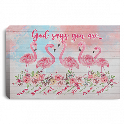 God Says You Are Unique Special Flamingo Framed Canvas Print - Unframed Poster, White, 0.75'' Framed Canvas