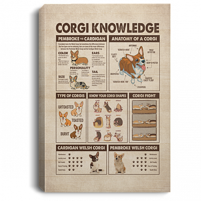 Corgi Knowledge Anatomy Framed Canvas Print - Unframed Poster - Corgi Lovers Canvas, White, 0.75'' Framed Canvas